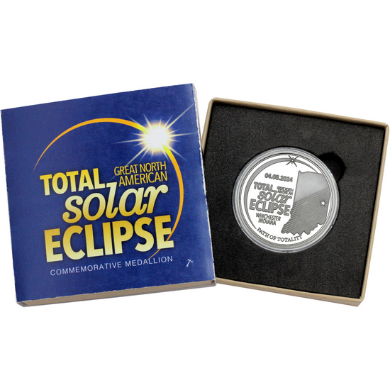 2024 Great North American Total Solar Eclipse 1oz Silver Medallion in Gift Box