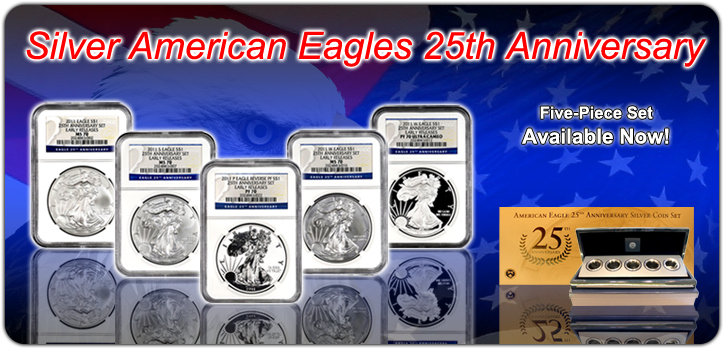 Silver American Eagles 5pc set
