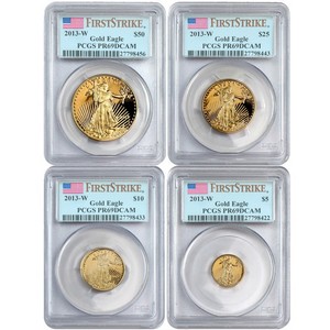 2013 W Gold American Eagle 1oz Half Ounce Quarter Ounce and Tenth Ounce Proof Set PR69 DCAM FS PCGS 4pc Set