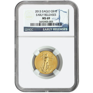 2013 Gold American Eagle Quarter Ounce MS69 ER NGC Blue Label