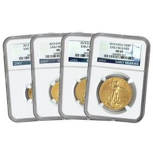 2013 Gold American Eagle 1oz Half Ounce Quarter Ounce and Tenth Ounce 4pc Set MS69 ER NGC Blue Label