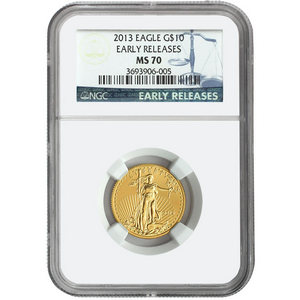2013 Gold American Eagle Quarter Ounce MS70 ER NGC Blue Label