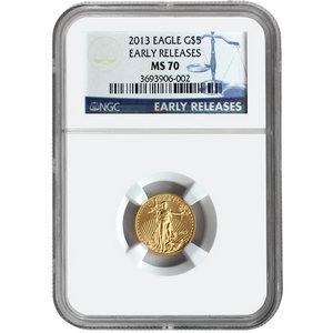 2013 Gold American Eagle Tenth Ounce MS70 ER NGC Blue Label