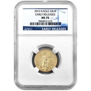 2012 Gold American Eagle Quarter Ounce MS70 ER NGC Blue Label