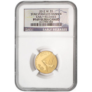 2012 W $5 Gold Star Spangled Banner PF69 UC ER NGC Blue Label
