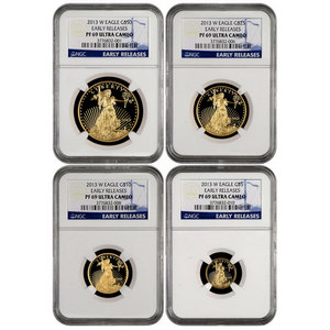 2013 W Gold American Eagle 1oz Half Ounce Quarter Ounce and Tenth Ounce Proof Set PF69 UC ER NGC Blue Label 4pc Set