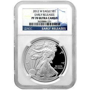 2012 W Silver American Eagle PF70 UC ER NGC Blue Label