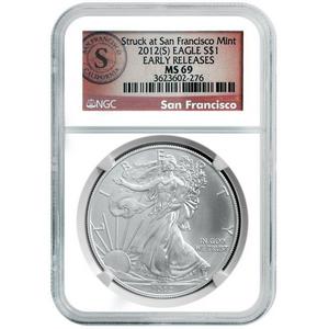 2012 Silver American Eagle Struck at San Francisco Mint MS69 ER NGC San Fran Label