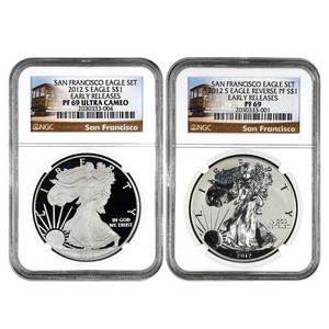 2012 S Silver American Eagle 2pc Proof Set PF69 ER NGC Trolley Label