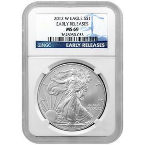 2012 W Silver American Eagle MS69 Burnished ER NGC Blue Label