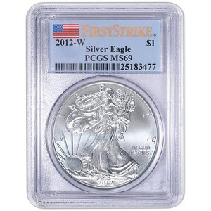 2012 W Silver American Eagle MS69 Burnished FS PCGS Flag Label