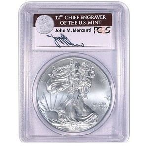 2012 W Silver American Eagle MS70 Burnished FS PCGS John M. Mercanti Signed Label