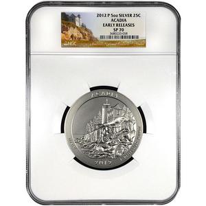 2012 P America The Beautiful Silver 5oz Acadia SP70 ER NGC
