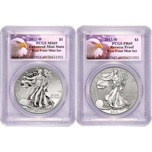 Pre-Order 2013 W Silver American Eagle West Point 2pc Silver Set PCGS 69  Eagle Label