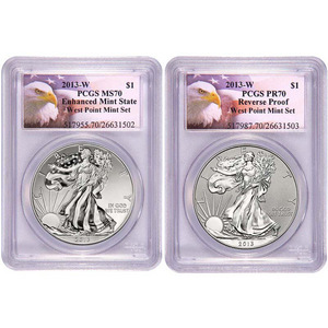 Pre-Order 2013 W Silver American Eagle West Point 2pc Silver Set PCGS 70  Eagle Label