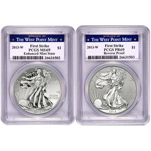 Pre-Order 2013 W Silver American Eagle West Point 2pc Silver Set PCGS 69 FS Blue West Point Label