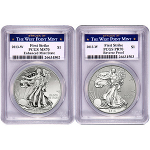 Pre-Order 2013 W Silver American Eagle West Point 2pc Silver Set PCGS 70 FS Blue West Point Label