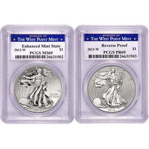 Pre-Order 2013 W Silver American Eagle West Point 2pc Silver Set PCGS 69 Blue West Point Label
