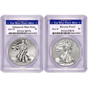 Pre-Order 2013 W Silver American Eagle West Point 2pc Silver Set PCGS 70 Blue West Point Label