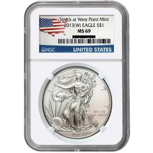 2013 W Silver American Eagle Struck at West Point MS69 NGC Country Label
