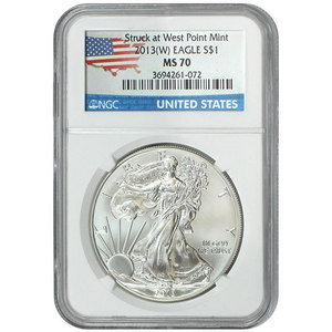 2013 W Silver American Eagle Struck at West Point MS70 NGC Country Label