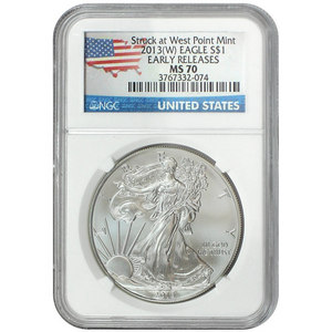 2013 W Silver American Eagle Struck at West Point MS70 ER NGC Country Label