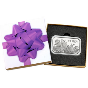 Easter Basket With Rabbits 1oz .999 Silver Bar Dated 2013