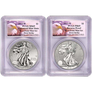 Pre-Order 2013 W Silver American Eagle West Point 2pc Silver Set PCGS 69 FS Eagle Label
