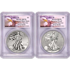 Pre-Order 2013 W Silver American Eagle West Point 2pc Silver Set PCGS 70 FS Eagle Label