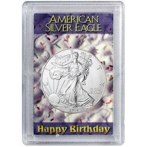 2013 Silver American Eagle H.E. Harris Happy Birthday Case BU
