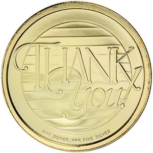 Thank You 1oz .999 Silver Medallion Gold Plated