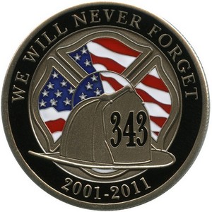 We Will Never Forget 911 Nickel Silver Medallion Enameled