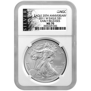 2011 W Silver American Eagle 25th Anniversary MS70 Burnished ER NGC ALS Label