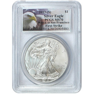 2013 S Silver American Eagle Struck at San Francisco MS70 FS PCGS Eagle Label