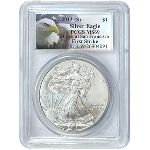 2013 S Silver American Eagle Struck at San Francisco MS69 FS PCGS Eagle Label