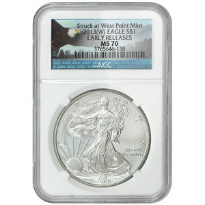 2013 W Silver American Eagle Struck at West Point MS70 ER NGC Bald Eagle Label