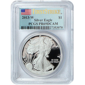 2013 W Silver American Eagle PR69 DCAM FS PCGS Flag Label