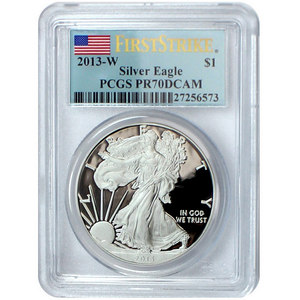 2013 W Silver American Eagle PR70 DCAM FS PCGS Flag Label