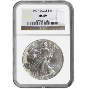 Date Our Choice Spotted Silver American Eagle MS69 NGC