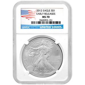 2012 Silver American Eagle MS70 ER NGC Flag Label