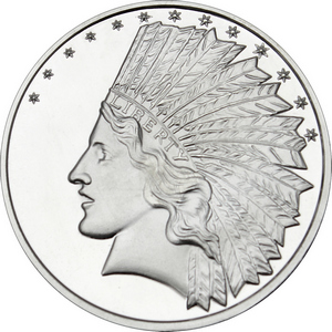 SilverTowne Trademark $10 Gold Indian Replica Struck in .999 Silver Medallion
