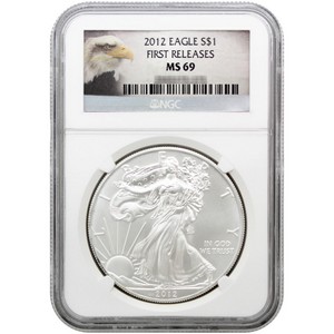 2012 Silver American Eagle MS69 First Releases NGC Blue Label