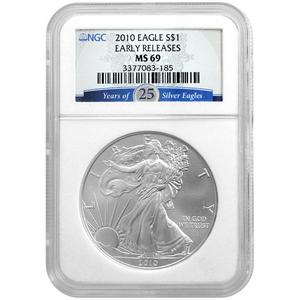 2010 Silver American Eagle MS69 ER NGC 25 Years of Silver Eagles Label