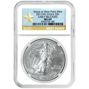 2011 W Silver American Eagle Struck at West Point Mint MS69 ER NGC Star Label
