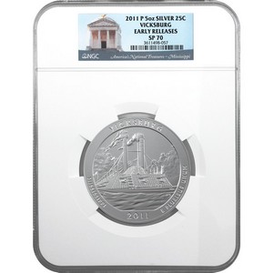 2011 P America the Beautiful Silver 5oz Vicksburg SP70 ER NGC