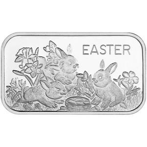 Easter Basket With Rabbits 1oz .999 Silver Bar Enameled