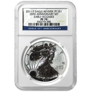 2011 P Silver American Eagle 25th Anniversary Set Label Reverse Proof PF70 ER NGC
