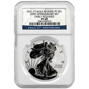 2011 P Silver American Eagle 25th Anniversary Set Label Reverse Proof PF69 ER NGC