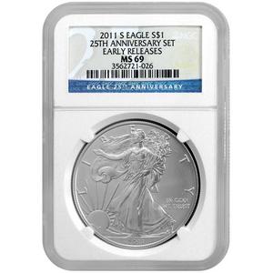 2011 S Silver American Eagle 25th Anniversary Set Label MS69 ER NGC