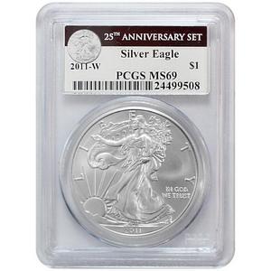 2011 W Silver American Eagle 25th Anniversary Set Label MS69 Burnished PCGS